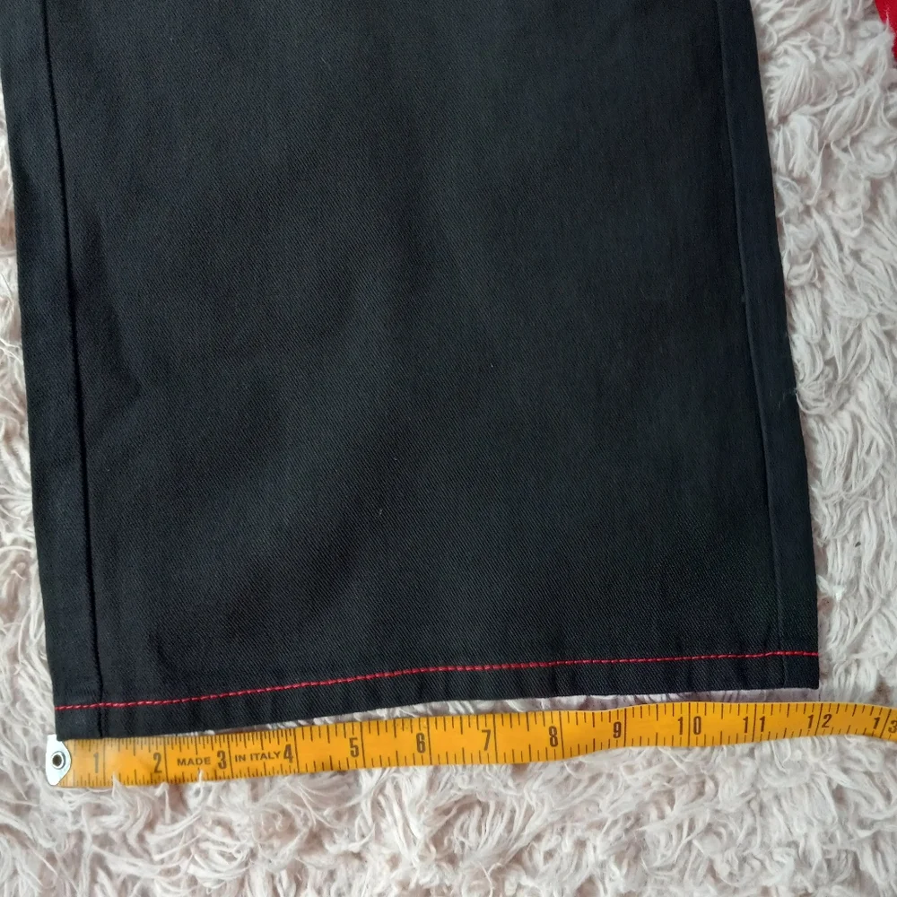 SOLD! Super wideleg red&black deep pocket skater jeans w/red stitching & d-rings - Picture 6 of 11